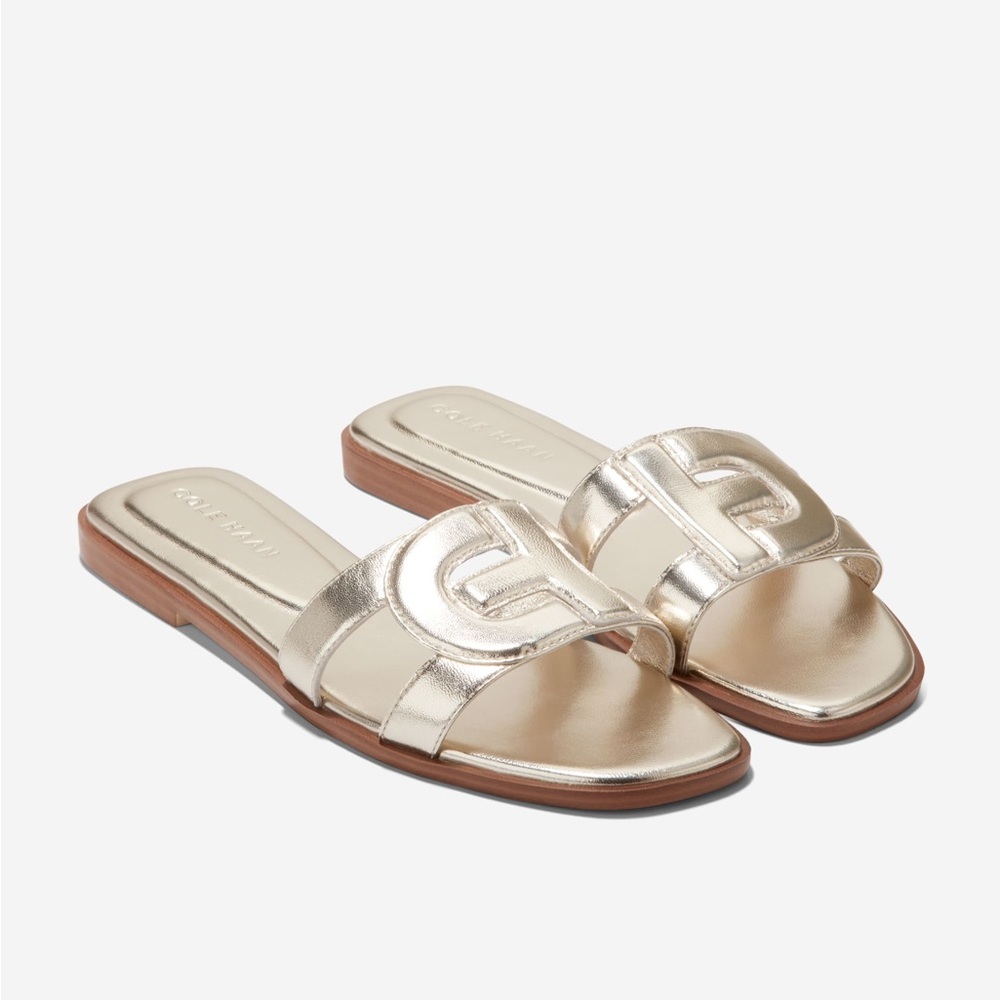 NEW Cole Haan Women’s Chrisee Slide Sandal Leather Soft Gold Size 7M